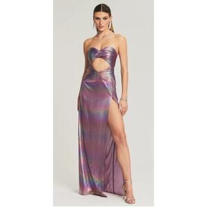 Retrofete Soleil Maxi Dress Lilac Aurora Womens Large New Strapless Cut Out